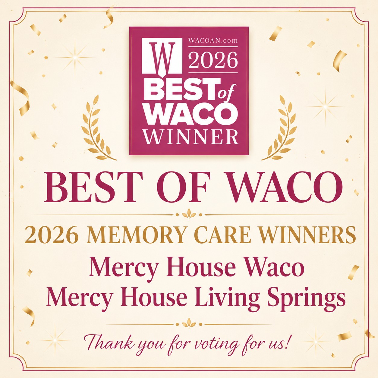 Mercy House Wins Best of Waco Memory Care